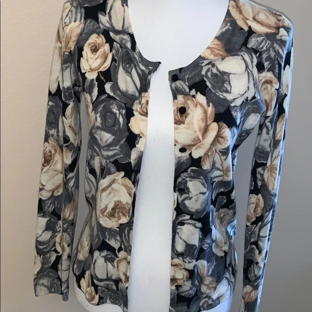 Talbots floral merino wool cardigan